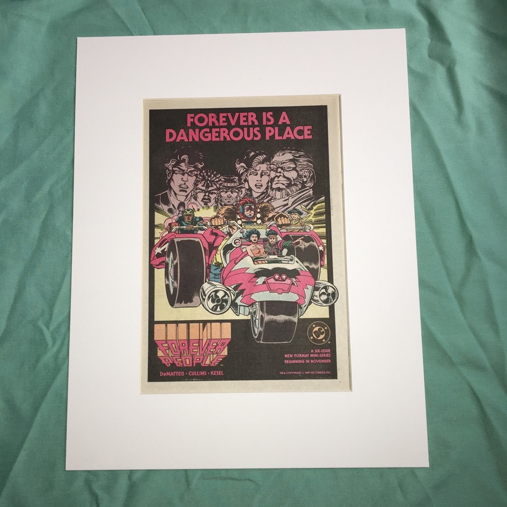Forever People comic Art matted DC Comics car 80s